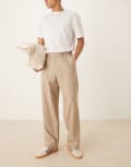 [ASOS DESIGN] ASOS DESIGN smart wide leg wool mix pants with front pleat in stone-Neutral W38 L32 STONE