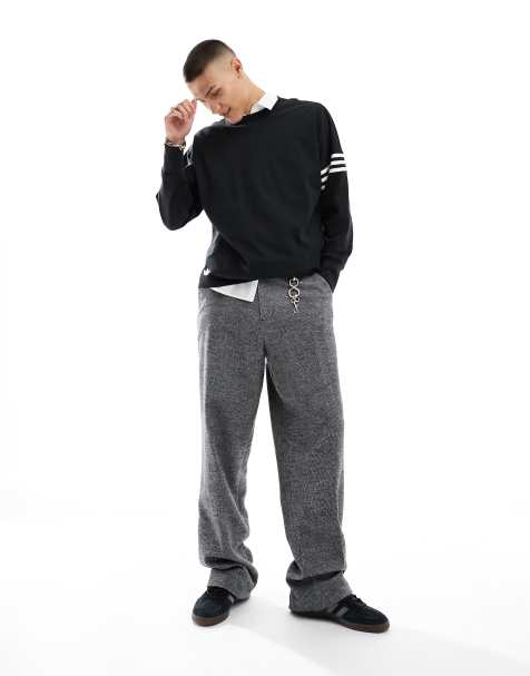 ASOS DESIGN smart wide leg wool mix trousers in black puppytooth - view 1