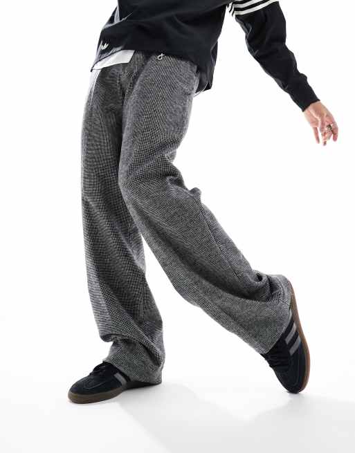ASOS DESIGN smart wide leg wool mix trousers in black puppytooth, 2 of 5