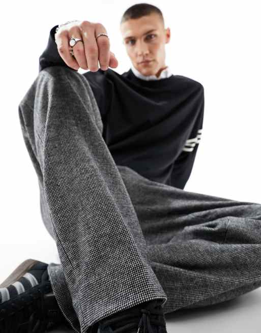 ASOS DESIGN smart wide leg wool mix trousers in black puppytooth, 3 of 5