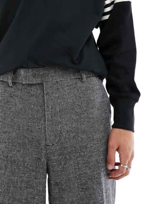 ASOS DESIGN smart wide leg wool mix trousers in black puppytooth, 5 of 5