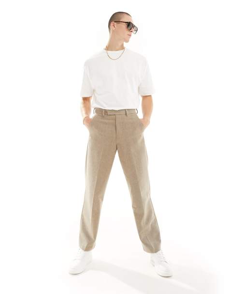ASOS DESIGN smart wide leg wool mix trousers in brown herringbone - view 1