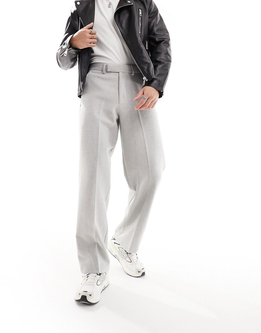 ASOS DESIGN smart wide leg wool mix trousers in light grey herringbone