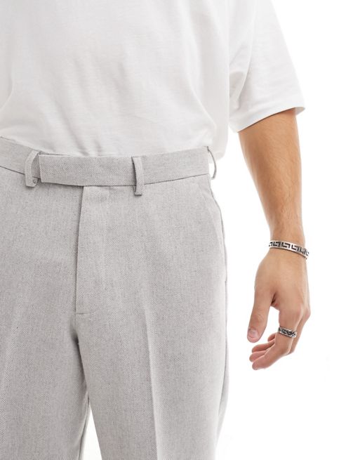 ASOS High Waist Wool Mix Smart Pants With Wide Leg in Grey for Men