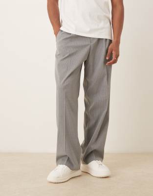 ASOS DESIGN smart wide pants in gray pinstripe with elastic waist - part of a set