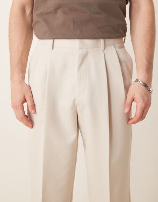 ASOS DESIGN smart wide trousers with double pleats in ecru