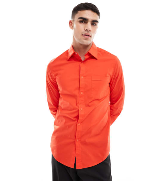 ASOS DESIGN smart wide revere regular shirt collar in bright red - view 1