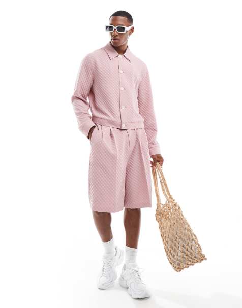 ASOS DESIGN smart wide shorts in pink checkerboard - part of a set - view 1