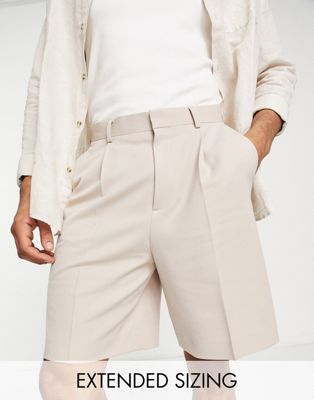 ASOS DESIGN SMART WIDE SHORTS IN STONE-NEUTRAL