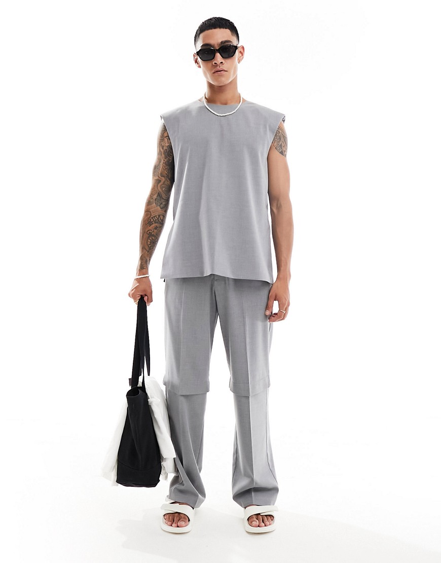Asos Design Smart Wide Two Layer Pants In Gray - Part Of A Set