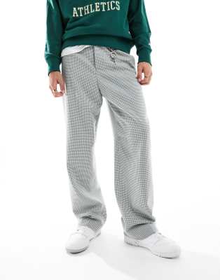 Asos Design Smart Wide Wool Mix Pants In Mid Green Dogtooth