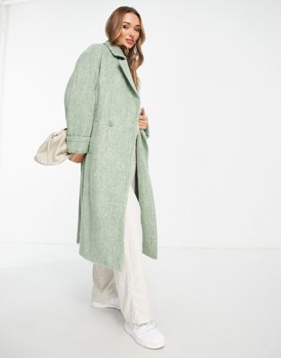 ASOS DESIGN smart wool mix brushed coat in soft green | ASOS