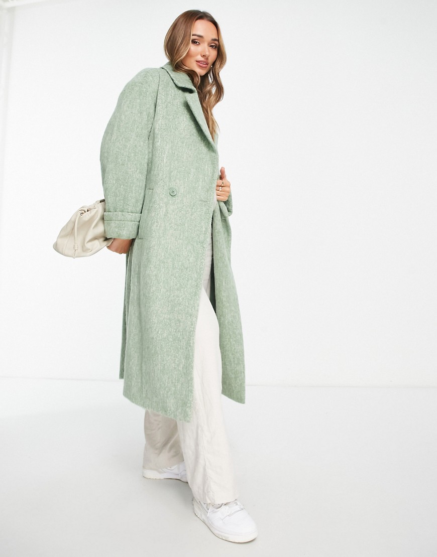 Asos Design Smart Wool Mix Brushed Coat In Soft Green