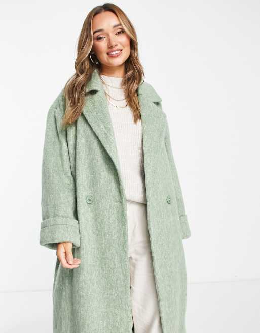 ASOS DESIGN smart wool mix brushed coat in soft green | ASOS