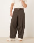 [ASOS DESIGN] ASOS DESIGN smart wool mix extreme tapered pants in dark brown W34 L30 BROWN