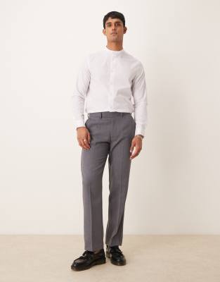 smart wool mix straight leg pants in light gray twill