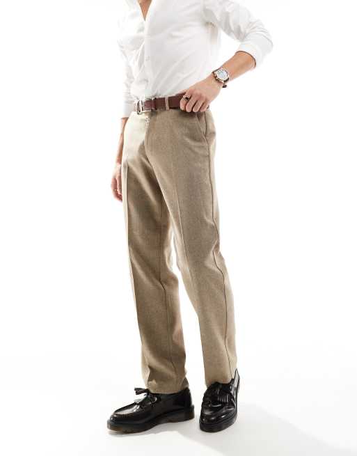 ASOS DESIGN smart wool mix straight leg pants in stone twill