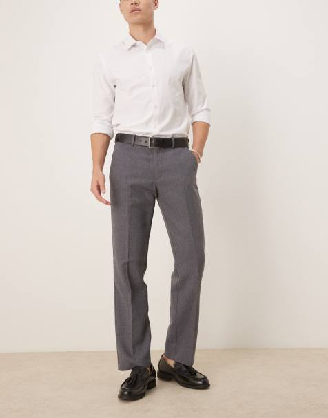 ASOS DESIGN smart wool mix straight leg trousers in charcoal twill - view 1