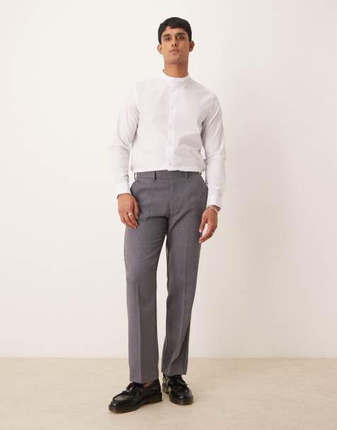 ASOS DESIGN smart wool mix straight leg trousers in light grey twill - view 1