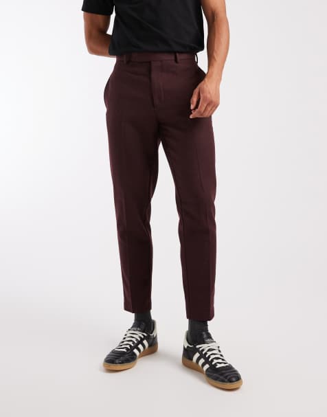 ASOS DESIGN smart wool mix tapered trousers in burgundy