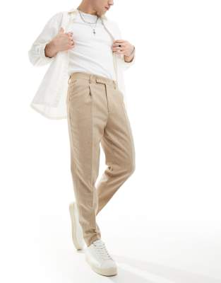 asos ASOS DESIGN smart wool mix tapered trousers in stone