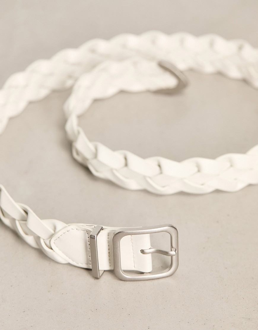 ASOS DESIGN smart woven belt in ecru-White