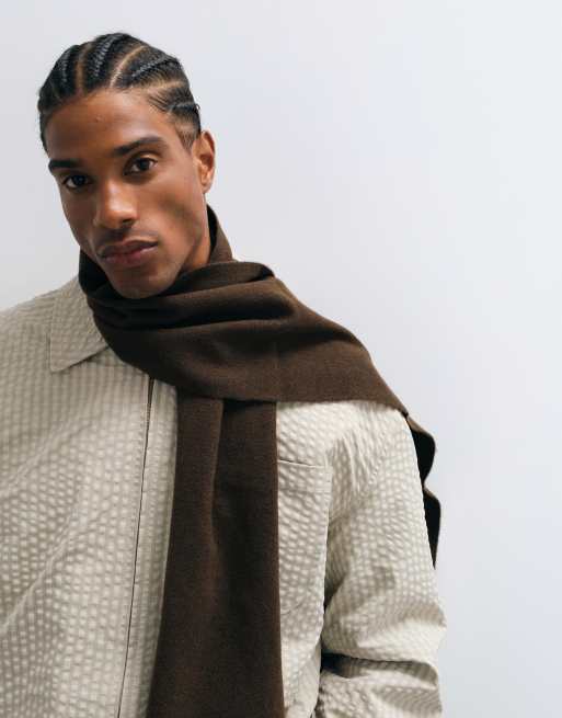 ASOS DESIGN smart woven scarf in brown, 2 of 3