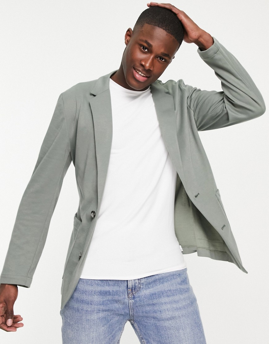 asos design -  – Smarter, weicher Jersey-Blazer mit engem Schnitt in Grün