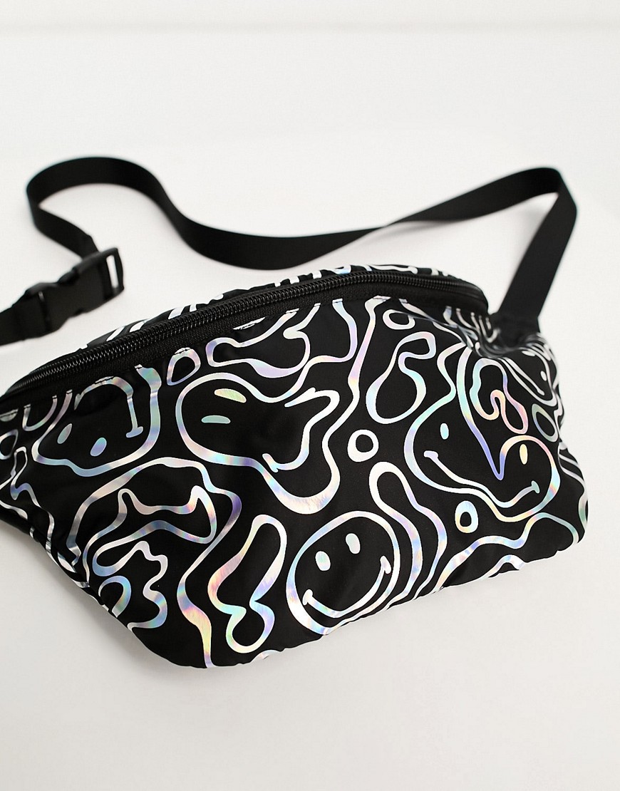Asos Design Smiley Collab Crossbody Fanny Pack With All Over Print In Black