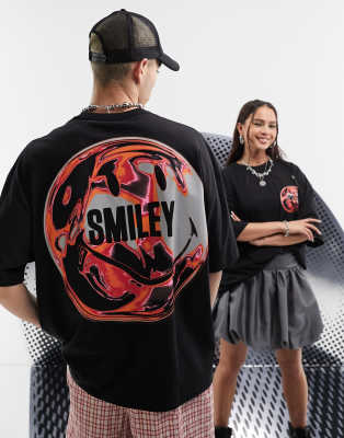 Asos Design Smiley Collab Oversized T-shirt With Smiley Print In Black