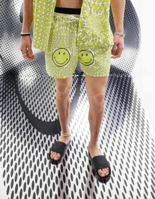 ASOS DESIGN SMILEY COLLAB SLIDERS IN BLACK