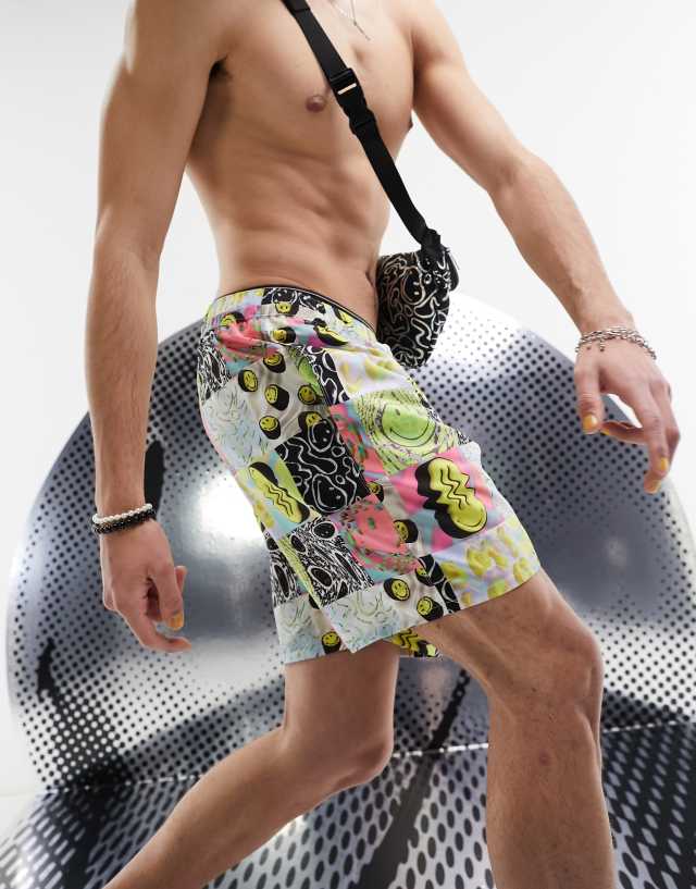 ASOS DESIGN Smiley collab swim shorts in short length