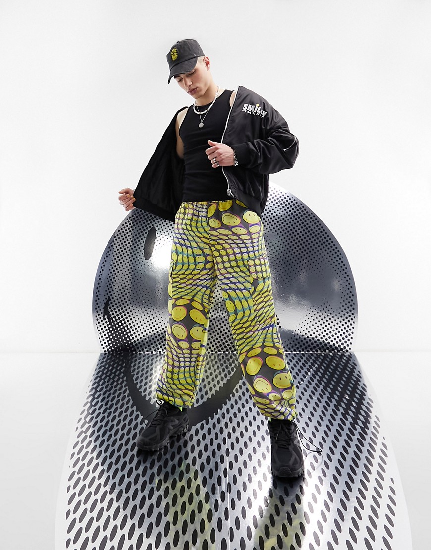 ASOS DESIGN Smiley collab wide cargo trousers-Multi