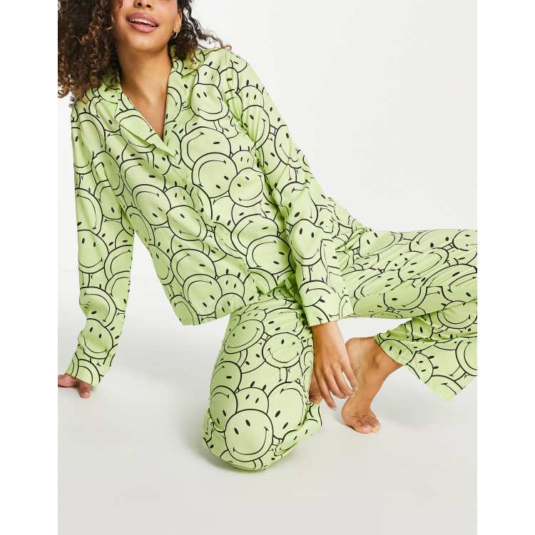 ASOS DESIGN mix & match cotton square neck pajama tank top with scrunchie  in sage