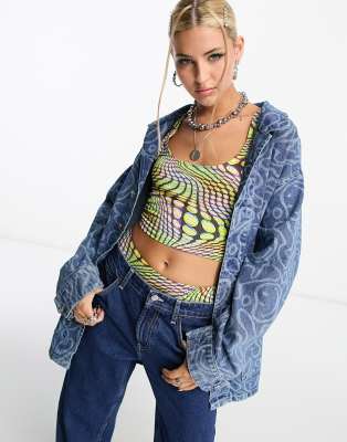 ASOS DESIGN ASOS DESIGN Smiley denim shacket in mid wash blue