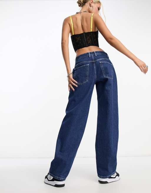 ASOS DESIGN Smiley Jean boyfriend baggy Bleu fonc