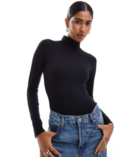 ASOS DESIGN - Sømløs bodystocking med ståkrave og formgivende effekt i bredt ribstrik - view 1