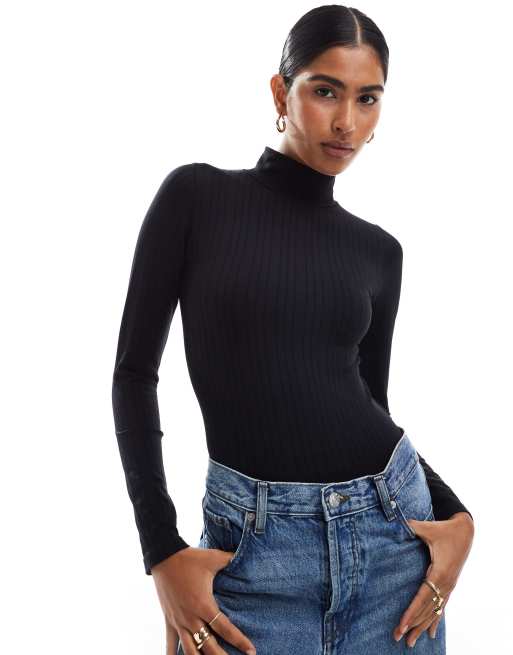 ASOS DESIGN - Sømløs bodystocking med ståkrave og formgivende effekt i bredt ribstrik