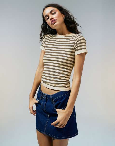ASOS DESIGN - Sømløs, formgivende baby-T-shirt med neutrale striber - view 1