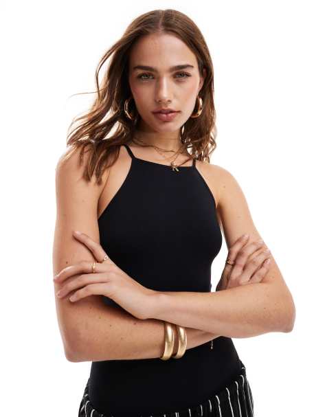 ASOS DESIGN - Sømløs, formgivende bodystocking med firkantet hals i sort i 90'er-stil - view 1