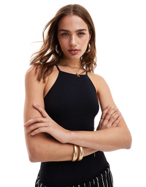 ASOS DESIGN - Sømløs, formgivende bodystocking med firkantet hals i sort i 90'er-stil