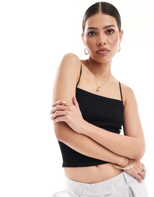 ASOS DESIGN - Sømløs, formgivende longline-top med bandeau-snit i sort i 90'er-stil