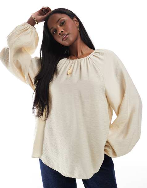 ASOS DESIGN smock blouse top in beige - view 1