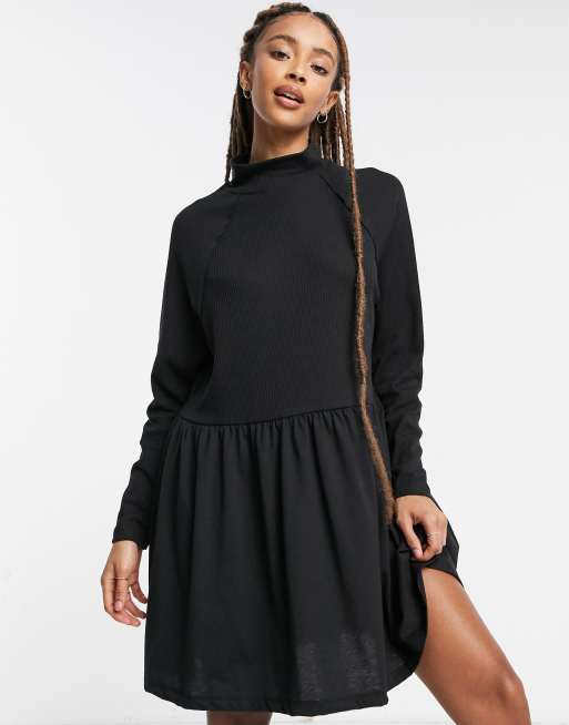 ASOS DESIGN smock dress with raglan sleeves in waffle cotton mix in ...