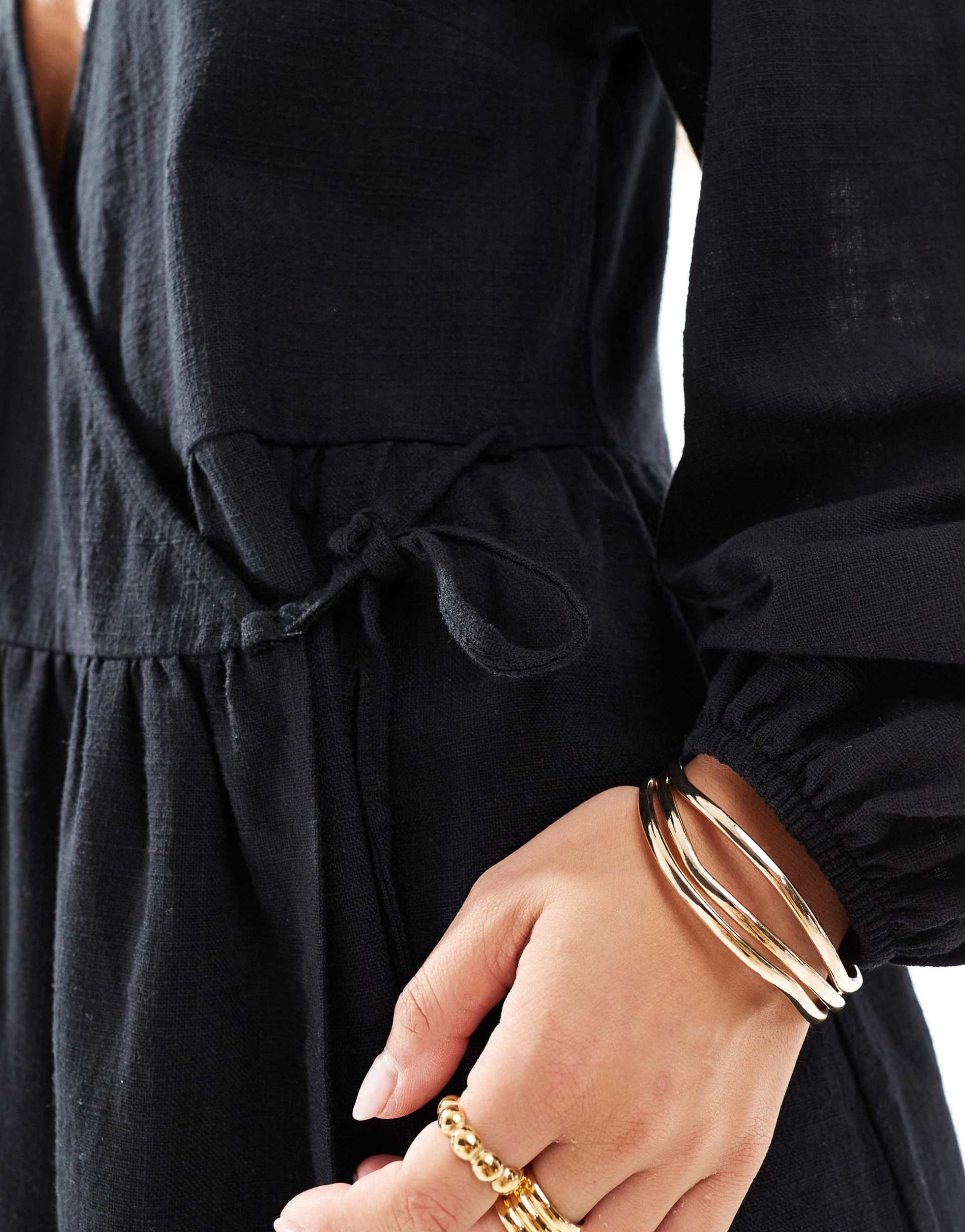 asos design smock dress with wrap front in black
