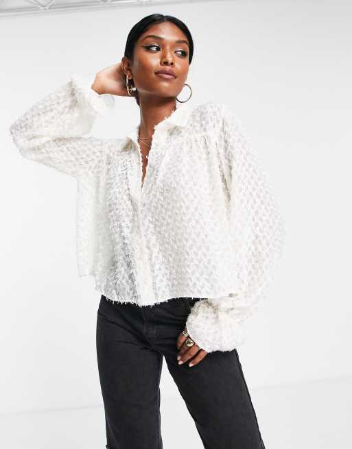 ASOS DESIGN smock fluffy shirt in cream | ASOS