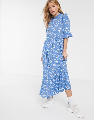 ASOS DESIGN smock maxi dress in blue 