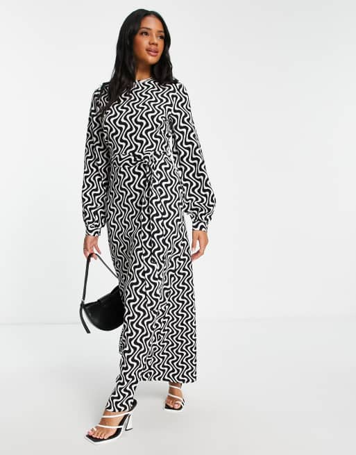 ASOS DESIGN smock maxi dress with belt in mono geo print ASOS