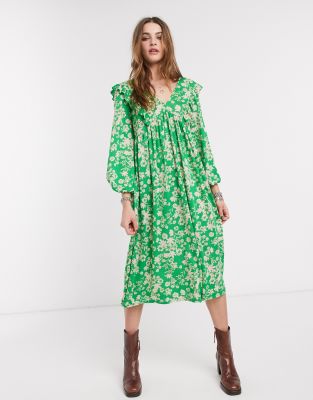 floral green midi dress