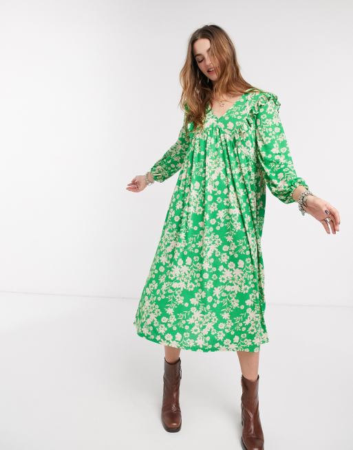 Asos green clearance floral midi dress